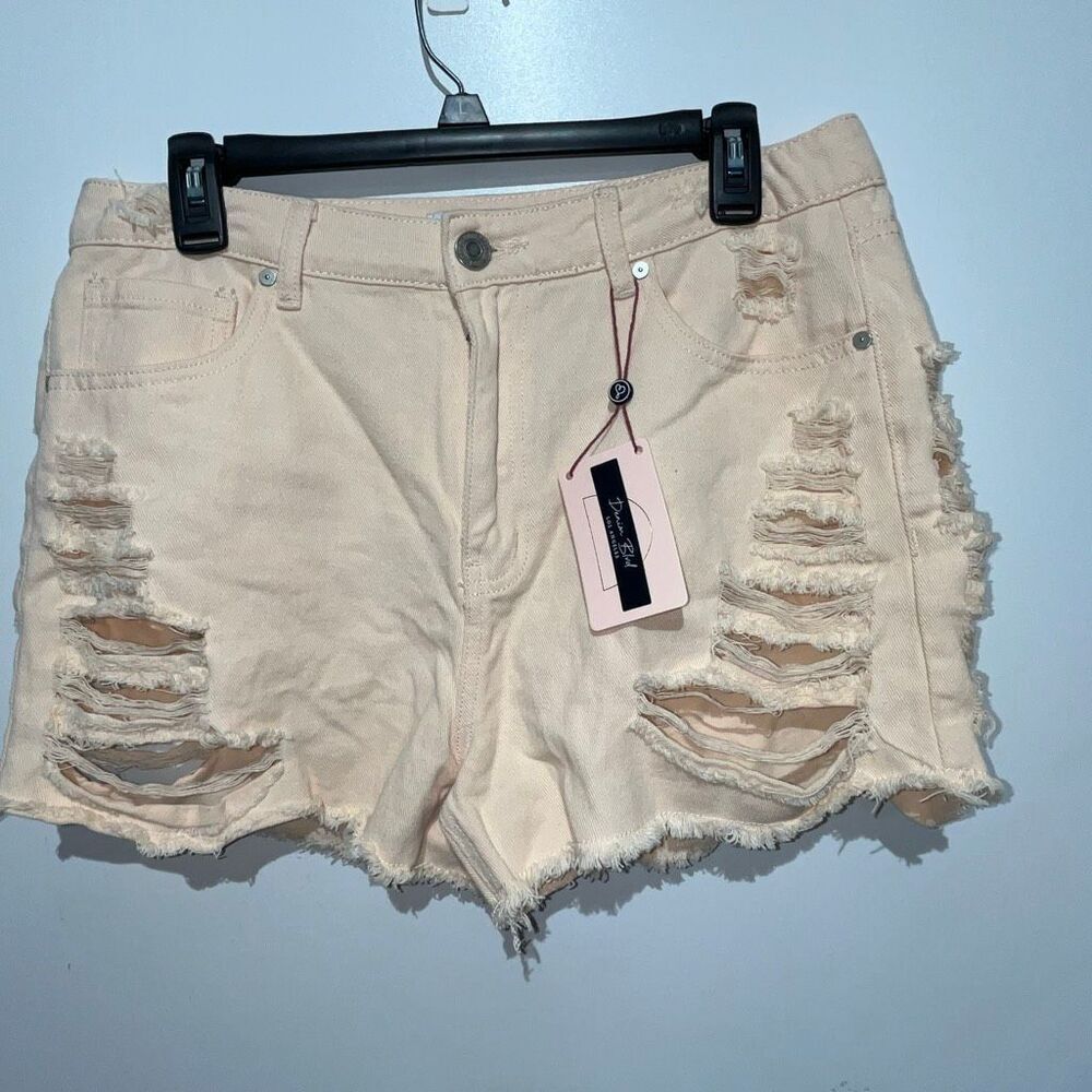 Denim Blvd Los Angeles Womens Light Pink Distressed Frayed Jean Shorts Large NWT